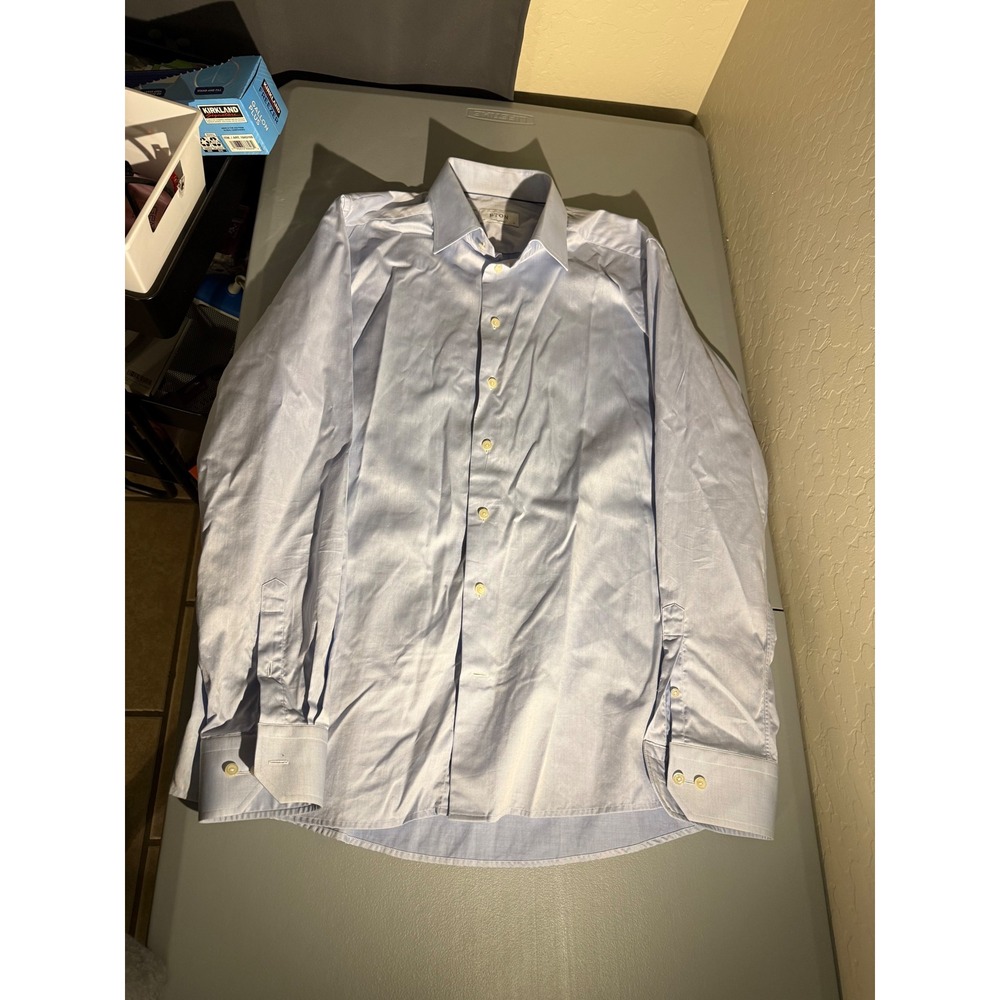 Eton Mens Light Blue Signature Twill Contemporary Fit Dress Shirt 43 17 846582